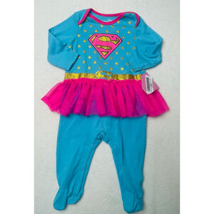 Girls Supergirl Footie 6-9 Months Blue Pink Glitter tutu